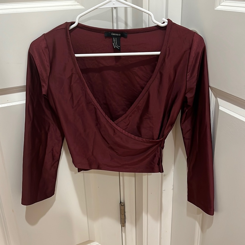 Satin red wrap crop top